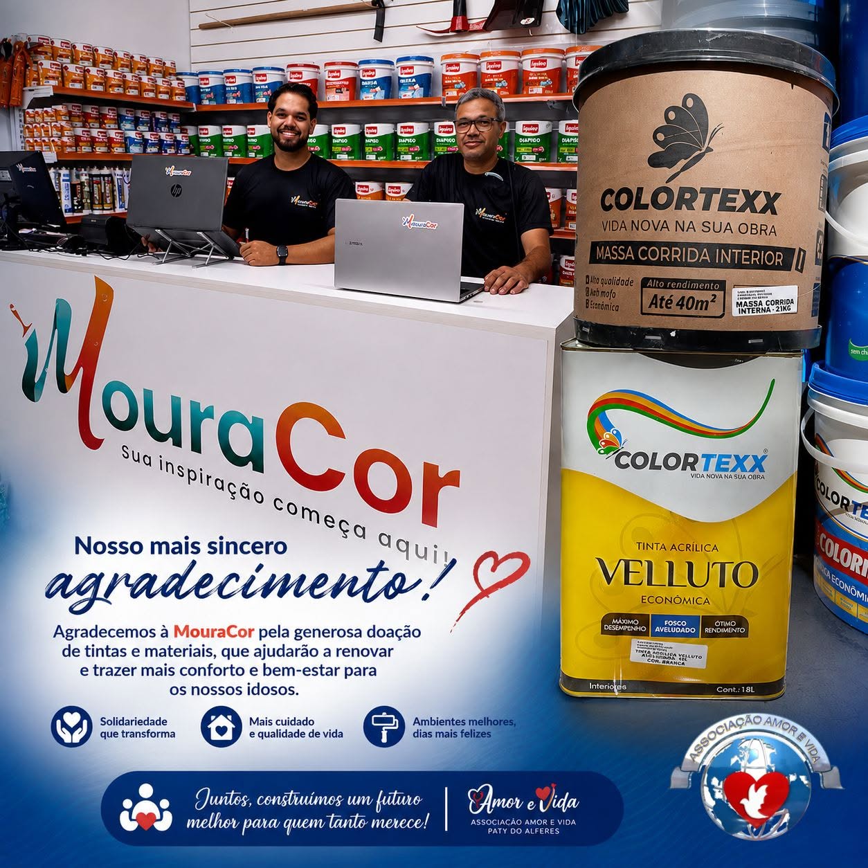 A nossa mais sincera gratidão à MouraCor pela generosa doação de tintas e materiais para a Associação Amor e Vida.